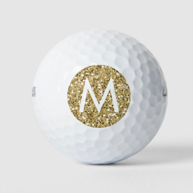Gold Funkelnd Glitzer Modernes Monogramm Golfball (Vorderseite)