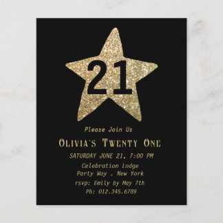 Gold Funkelnd Star 21. Geburtstag Party Flyer