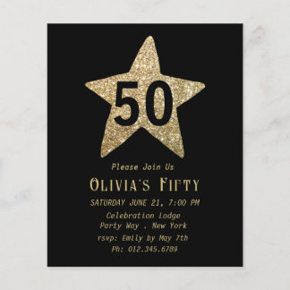 Gold Funkelnd Star 50. Geburtstagsparty Flyer