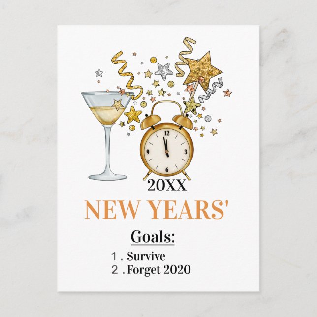 Gold funkelt glückliche Neujahrswünsche Postkarte (Vorderseite)