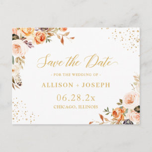 Gold funkelt Herbst-Blumen-Hochzeit Save the Date Einladungspostkarte