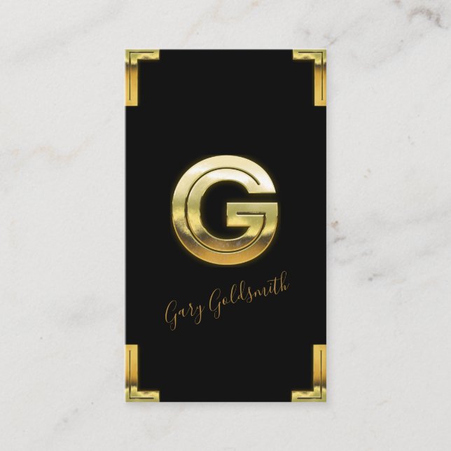 Gold G Initial and Borders Business Card Visitenkarte (Vorderseite)