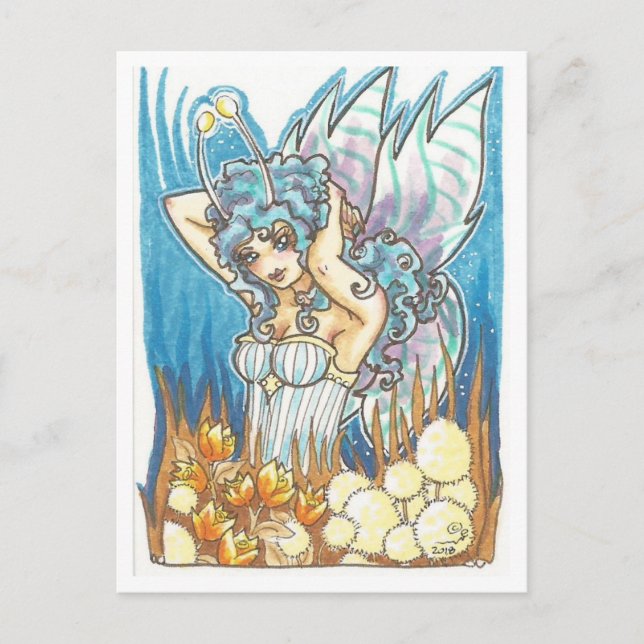 Gold Garden blue Faiasy Fantasy Art Print Postkarte (Vorderseite)