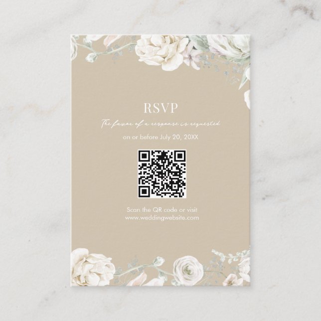 Gold Garden Floral QR Code Wedding RSVP Begleitkarte (Vorderseite)