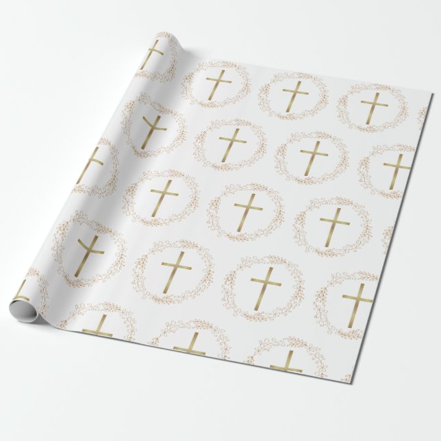 Gold Garland ChristianCross Wrapping Paper Geschenkpapier (Ungerollt)