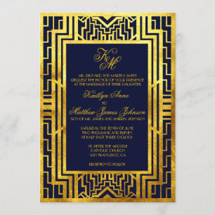 Gold Gatsby Art Déco Einladung zur Hochzeit