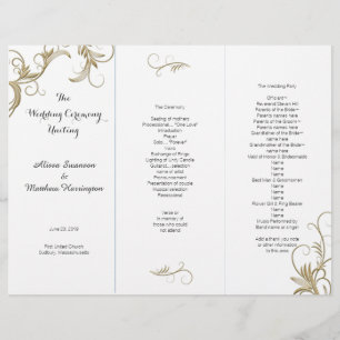 Gold Geblüht White Tri-Fold Hochzeitsprogramm