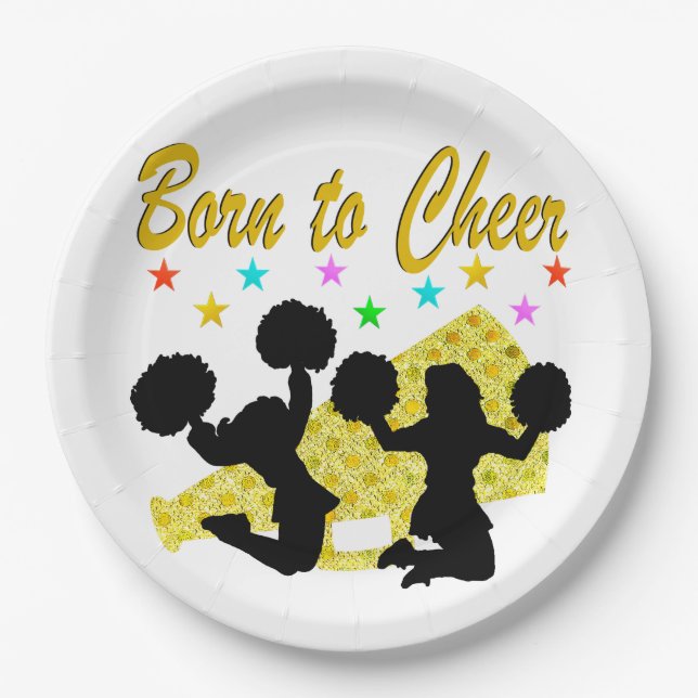 GOLD GEBOREN ZU CHEER MEGAPHONE CHEERLEADER PAPPTELLER (Vorderseite)