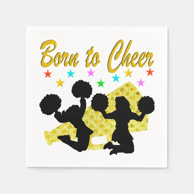 GOLD GEBOREN ZU CHEER MEGAPHONE CHEERLEADER SERVIETTE (Vorderseite)