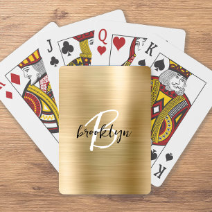 Gold gebürstetes Metall Schwarz Weiß Schrift Monog Spielkarten