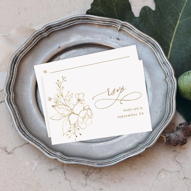 Gold geflochtene Blütenblätter auf Weiß & Gold w M RSVP Karte (Von Creator hochgeladen)