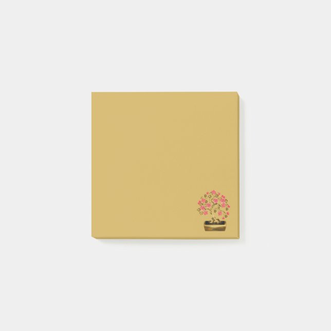 Gold gegossene Rosa Sakura Bonsai Blume Post-It Klebezettel (Vorderseite)