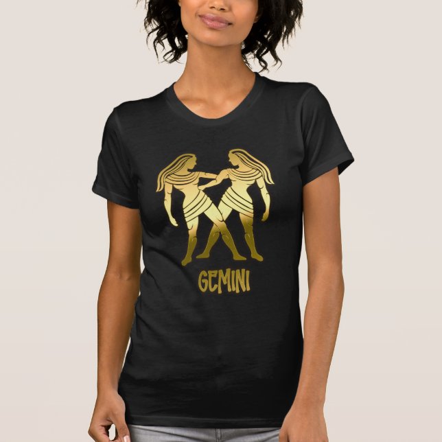 Gold Gemini Astrologie Horoskop Zodiac Sign T-Shirt (Vorderseite)
