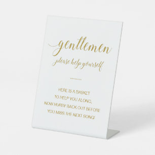 Gold Gentlemen Bathroom Basket Elegante Hochzeit Sockelschild