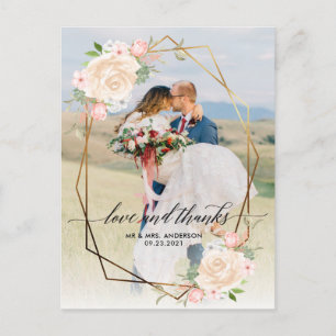 Gold Geo Frame Peach Foto Hochzeit Vielen Dank Postkarte