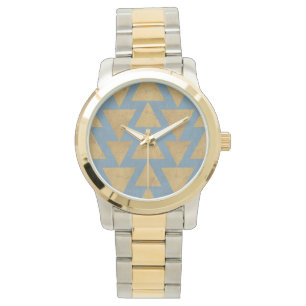 Gold Geo-Schritt-  im Freien u. blaues Muster Armbanduhr