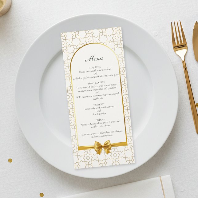 Gold Geometric Arch Art Deco Inspired Wedding Menükarte (Gold & Ivory Geometric Art Deco Wedding Menu Card)