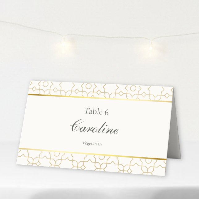Gold Geometric Arch Art Deco Wedding Table Platzkarte (Gold & Ivory Geometric Art Deco Wedding Table Card)