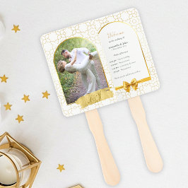 Gold Geometric Arch Wedding Ceremony Fan Program Fächer