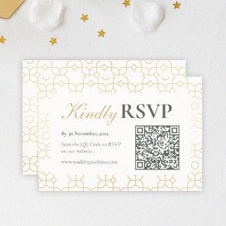 Gold Geometric Arch Wedding RSVP with QR Code Karte
