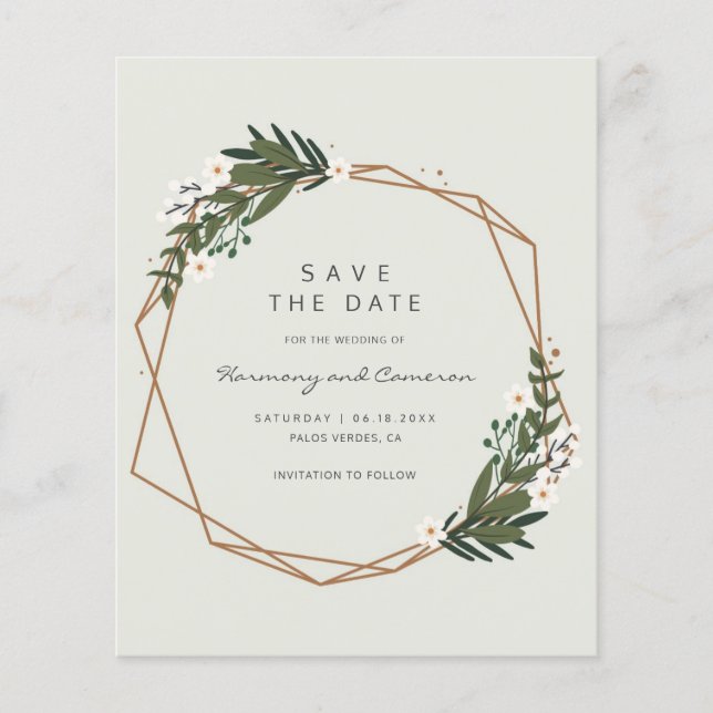 Gold Geometric Boho Budget Wedding Save the Date (Vorderseite)