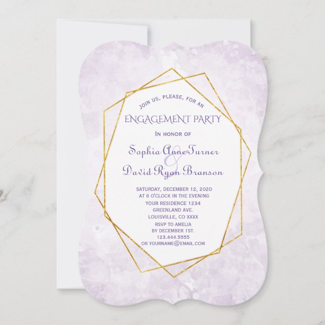 Gold Geometric Diamond Lavender Engagement Party Einladung (Vorderseite)