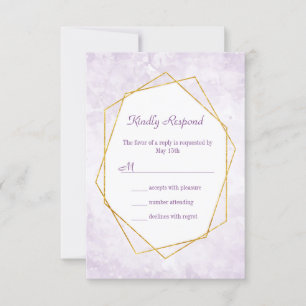 Gold Geometric Diamond Lavender Wedding RSVP Karte