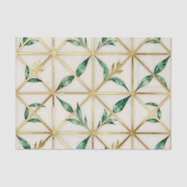 Gold Geometric Emerald Leaf Luxury Pattern Seidenpapier (Vorderseite)