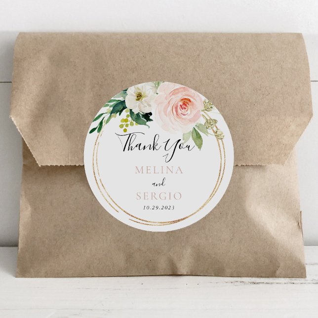 Gold Geometric Fall Blume Hochzeitsdanken Runder Aufkleber (Von Creator hochgeladen)