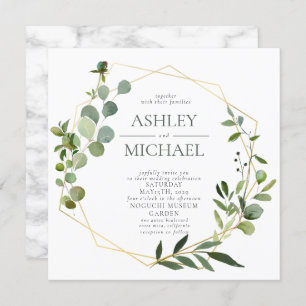 GOLD GEOMETRIC FOLIAGE Square Marmorhochzeit Einladung