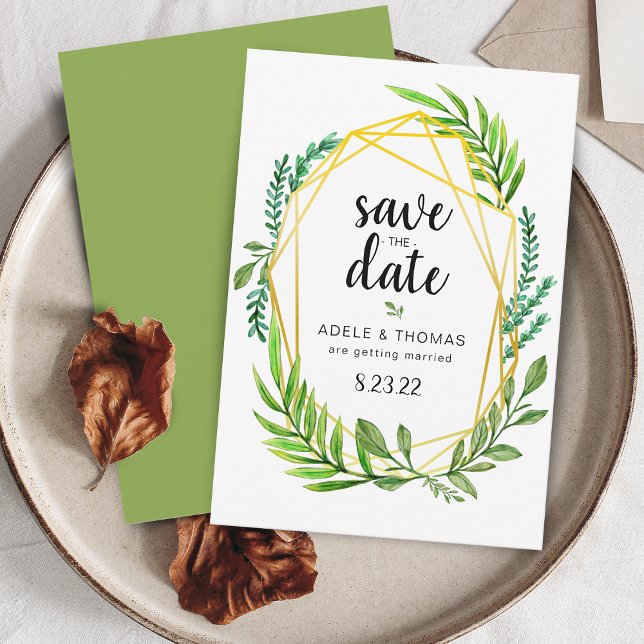 Gold Geometric Foliage Wedding Save the Date Card (Gold Geometric Foliage Wedding Save the Date Card)