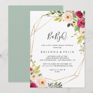 Gold Geometric Greenery BabyQ Baby Duschgrill Einladung