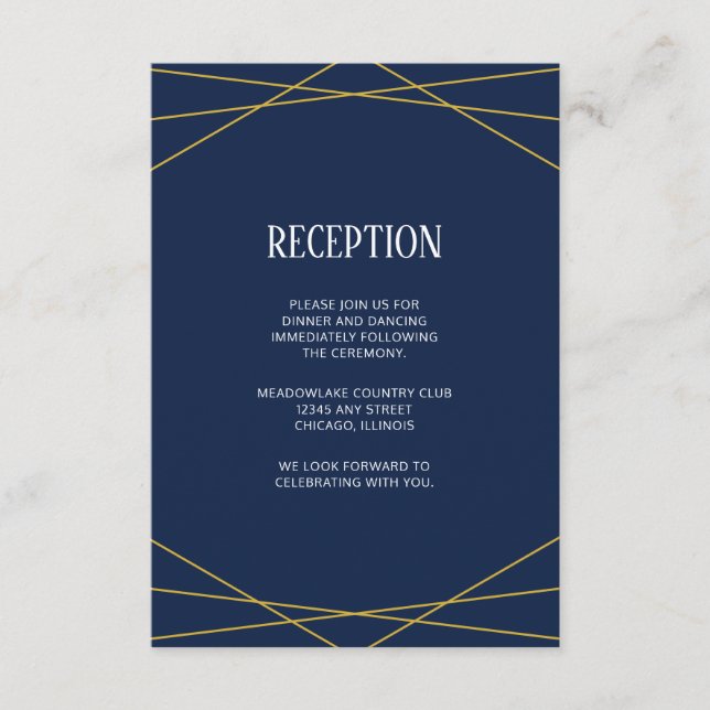 Gold Geometric Navy Blue | Monogramm-Hochzeit Begleitkarte (Vorderseite)