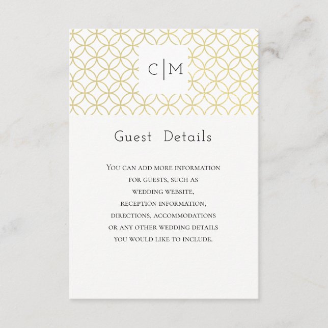 Gold Geometric Wedding Guest Details Card Begleitkarte (Vorderseite)