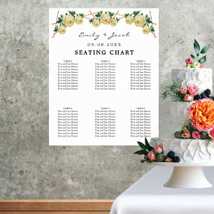 Gold Geometric Yellow Floral Wed 60 Seating Chart Poster