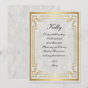 Gold Geometrisch Weißer Marmor Brautjungfer Einladung