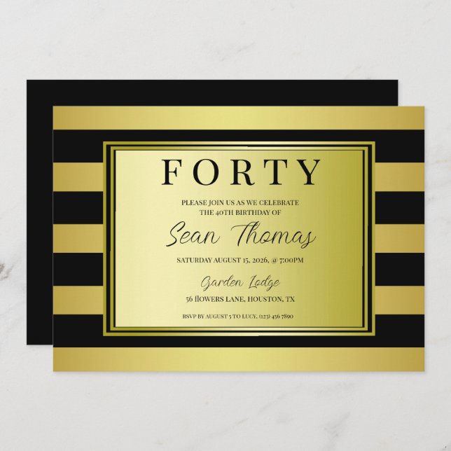 Gold Gerahmt 40. Geburtstag Einladung (Vorne/Hinten)