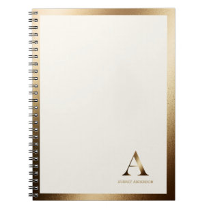 Gold Gerahmt Simple Gold Monogram   Ivory Off Whit Notizblock