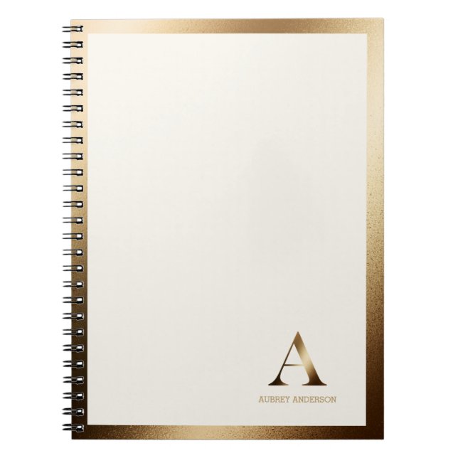 Gold Gerahmt Simple Gold Monogram | Ivory Off Whit Notizblock (Vorderseite)