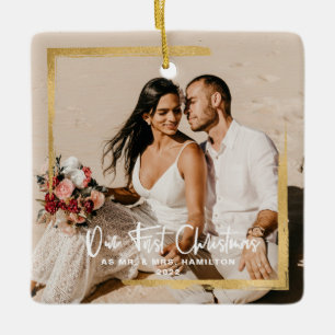 Gold Gerahmt unsere erste Weihnachtsfrau Mrs. Foto Keramikornament