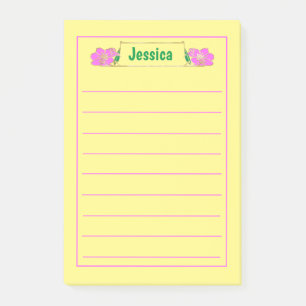 Gold Gerahmt Verziert rosa Blütengrafik Post-it Klebezettel