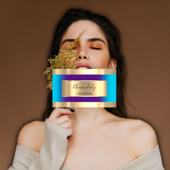 Gold Gerahmte Berufliche Lila Ocean Blue Modern Visitenkarte (Gold Framed Professional Purple Ocean Blue Modern Business Card)