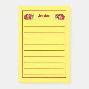 Gold Gerahmte Verzierte Rote Blüte Grafik Post-it Klebezettel