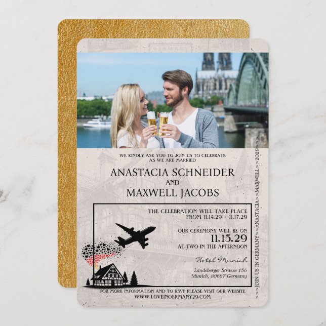 Gold Germany Pass Einladung zur Hochzeit (Vorne/Hinten)