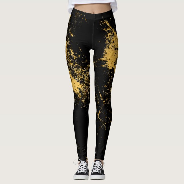 Gold gespritztes Schwarzes Leggings (Vorderseite)