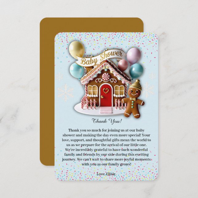 Gold Gingerbread House Baby Dusche Dankeskarte (Vorne/Hinten)