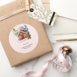 Gold Gingerbread House Baby Dusche Runder Aufkleber