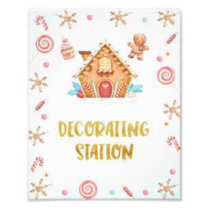 Gold Gingerbrot House Decoration Station Sign Fotodruck