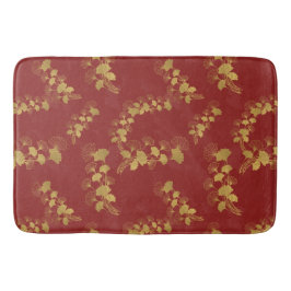 Gold Gingko Balboa Blätter auf dunkelrotem Hinterg Badematte