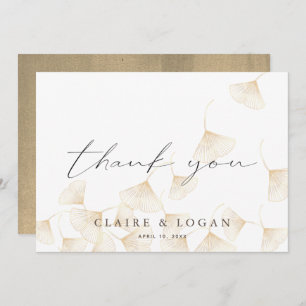 Gold Ginkgo Blätter Weiß Dankeschön Karte
